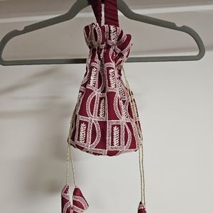 Indian Georgette Embroidered Red Drawstring Polti Bag / Purse / Clutch